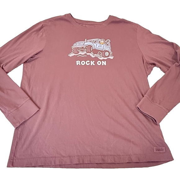 Life Is Good Men's Long Sleeve Crusher T-Shirt; "ROCK ON" theme; Mauve; Large - Picture 1 of 8